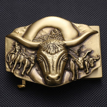 Load image into Gallery viewer, BIGDEAL Solid Brass Bull Automatic Buckle with Genuine Leather Belt for Men
