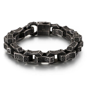 FONGTEN Nordic Viking Engraved Stainless Steel Men's Link Bracelet