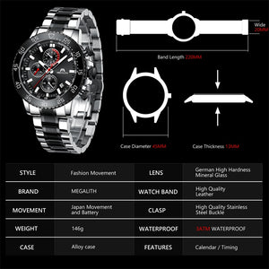 MEGALITH Military Style Waterproof Watch for Men with Chronograph