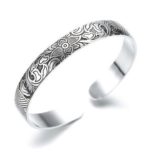Lotus Sutra Sterling Silver Tibetan Cuff Bracelet for Women