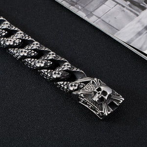 FONGTEN Men's Gothic Style Stainless Steel Skull Link Bracelet
