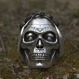 EYHIMD Goth Santa Muerte Stainless Steel Men's Skull Ring