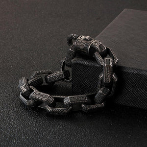 FONGTEN Nordic Viking Style Square Carved Stainless Steel Link Men's Bracelet
