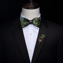 Load image into Gallery viewer, JEMYGINS Unique Handmade Green Bird Feather Bow Tie Gift Set with Brooch
