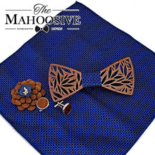 Load image into Gallery viewer, MAHOOSIVE Men&#39;s Plaid Wooden Bow Tie, Cuff Link &amp; Handkerchief Set
