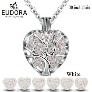 EUDORA  Celtic Tree of Life Heart & Volcanic Stone Pendant Necklace