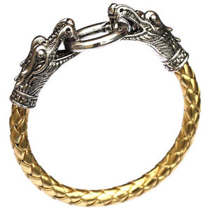Tibetan Silver and Leather Men's Dragon Head Bracelet