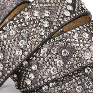 GFOHUO Handmade Women's Auger Style Genuine Leather Rhinestone Accented Belt