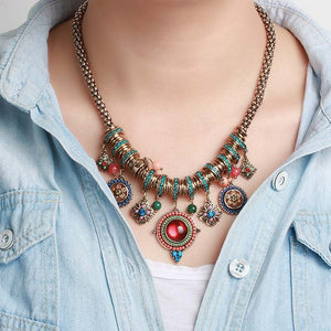 SHINELAND  Bohemian Style Stone & Bead Pendant Necklace for Women