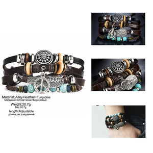 17KM Retro Style Leather Unisex Charm Bracelets - Multiple Designs to Choose