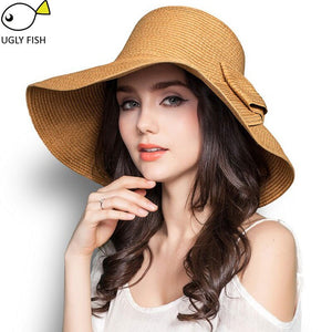 UGLY FISH Wide Brim Summer Beach Hat for Women