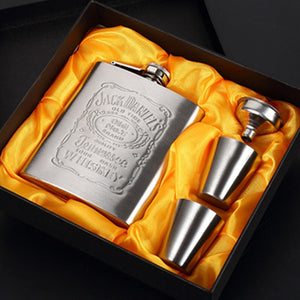 Jack Daniels Stainless Steel Hip Flask with Shot Glasses