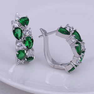 Elegant Classic Sapphire Emerald Semi-Precious Stone Earrings