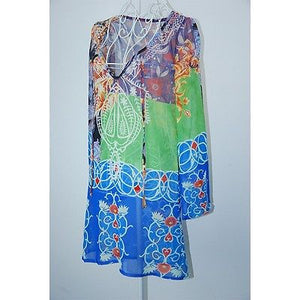 CANIS  Women's Long Sleeve Floral Print Chiffon Style Bikini Cover-up Dress