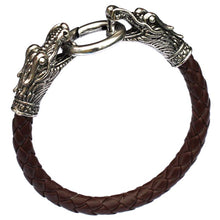 Load image into Gallery viewer, Tibetan Silver and Leather Men&#39;s Dragon Head Bracelet
