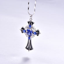 Load image into Gallery viewer, J.C  Medieval Style Tanzanite &amp; 925 Sterling Silver Cross Pendant Necklace
