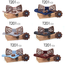 Load image into Gallery viewer, MAHOOSIVE Men&#39;s Plaid Wooden Bow Tie, Cuff Link &amp; Handkerchief Set
