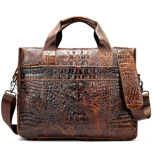 MVA   Men's Genuine Leather Crocodile Pattern Messenger Style Laptop Bag