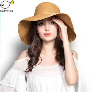 UGLY FISH Wide Brim Summer Beach Hat for Women