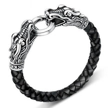 Load image into Gallery viewer, Tibetan Silver and Leather Men&#39;s Dragon Head Bracelet
