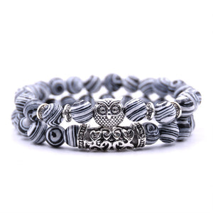 Natural Lava Stone Tibetan Healing 2-Piece Bracelet Set