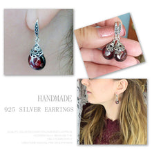 Load image into Gallery viewer, Sterling Silver Round Natural Garnet Gemstone  Drop Earrings
