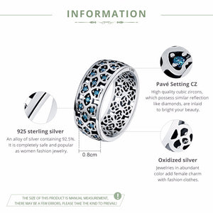 BAMOER Sterling Silver Blue Clover Design Ring for Women