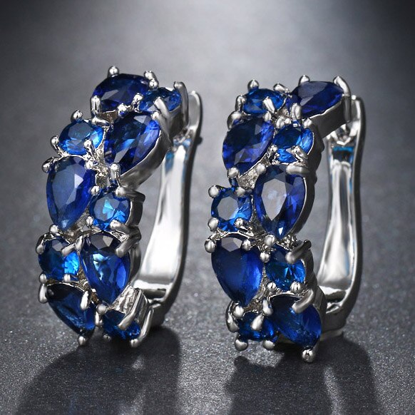 Elegant Classic Sapphire Emerald Semi-Precious Stone Earrings