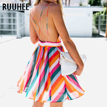 Load image into Gallery viewer, RUUHEE    Women&#39;s V-Neck Striped Bikini Cover-up Beach Dress
