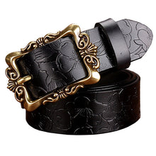 Load image into Gallery viewer, BeHighKing   Genuine Leather Floral Embossed Belt with Antiqued Gold Buckle
