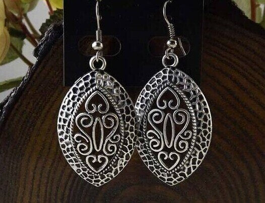 OLARU Vintage Tibetan Silver Hollow Drop Earrings for Women