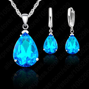 JEXXI   925 Sterling Silver Water Drop Crystal Necklace & Earring Set