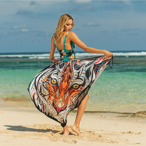 JEEBEL CAMP   Women's Beach Sarong Bikini Cover in Animal Print