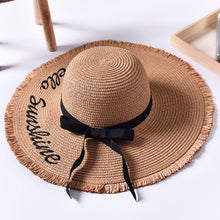Load image into Gallery viewer, Women&#39;s Handmade Woven Wide Brim Summer Sun Hat with Black Ribbon

