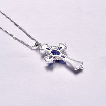 Load image into Gallery viewer, J.C  Medieval Style Tanzanite &amp; 925 Sterling Silver Cross Pendant Necklace
