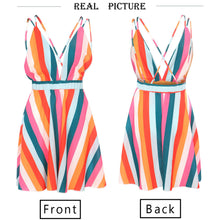 Load image into Gallery viewer, RUUHEE    Women&#39;s V-Neck Striped Bikini Cover-up Beach Dress
