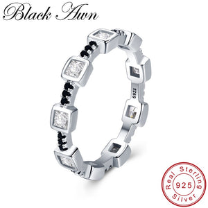 BLACK AWN Genuine 925 Sterling Silver Black Spinel Ring for Women