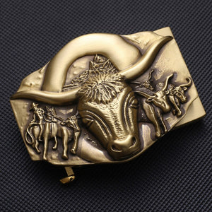 BIGDEAL Solid Brass Bull Automatic Buckle with Genuine Leather Belt for Men