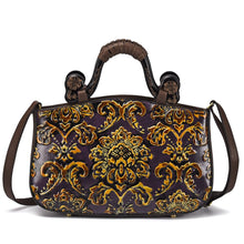 Load image into Gallery viewer, Handmade Genuine Leather Women&#39;s Top-handle Shoulder Bag with Intricate Embossed Print
