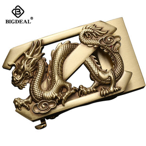 BIGDEAL Solid Brass Vintage Dragon Totem Automatic Buckle with Genuine Leather Belt for Men