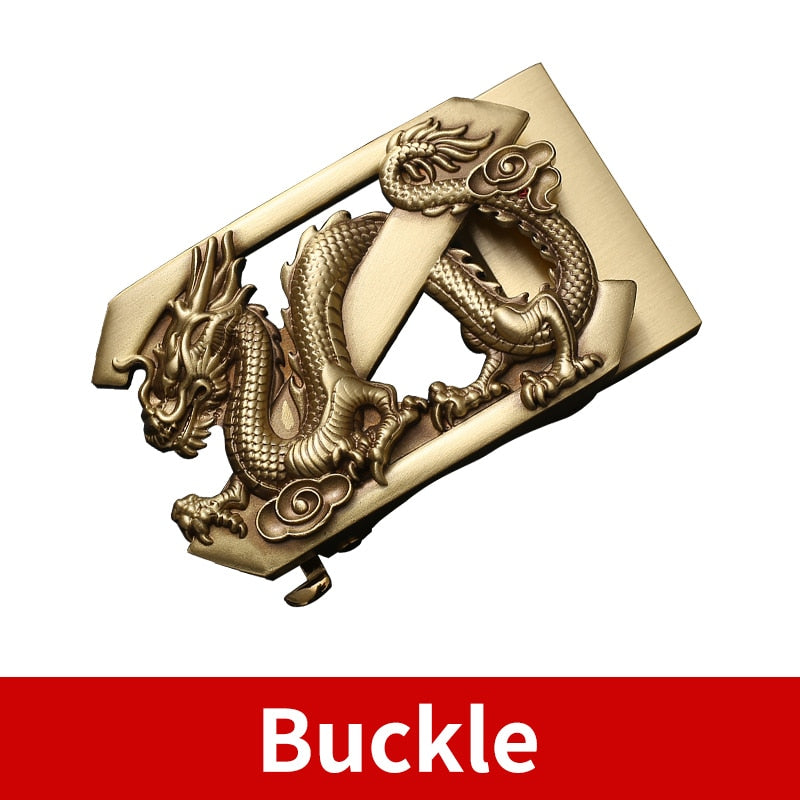 BIGDEAL Solid Brass Vintage Dragon Totem Automatic Buckle with Genuine Leather Belt for Men