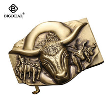 Load image into Gallery viewer, BIGDEAL Solid Brass Bull Automatic Buckle with Genuine Leather Belt for Men
