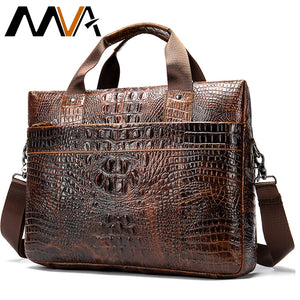MVA   Men's Genuine Leather Crocodile Pattern Messenger Style Laptop Bag