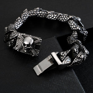 FONGTEN Men's Gothic Style Stainless Steel Skull Link Bracelet