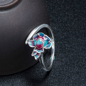 FLYLEAF  Handmade Sterling Silver & Enamel Women's Lotus Flower Ring