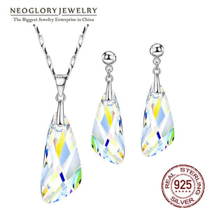 NEOGLORY  Sterling Silver Swarovski Crystal Earring & Necklace Set