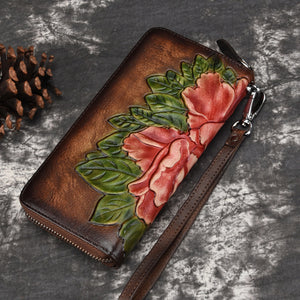 BAOERSEN  Genuine Leather Floral Embossed Women's Clutch Wallet