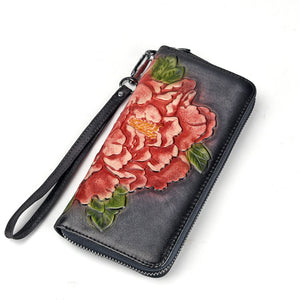BAOERSEN  Genuine Leather Floral Embossed Women's Clutch Wallet