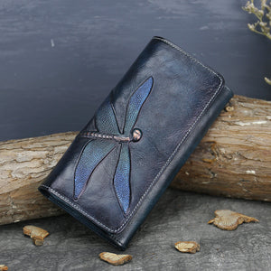 BAOERSEN  Trendy Women's Genuine Leather Dragonfly Pattern Clutch Wallet
