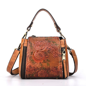 BAOERSEN  Genuine Leather Floral Brushed Embossed Cross-body Purse Handbag